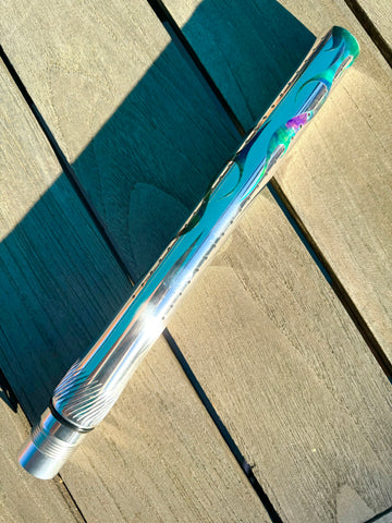 Freak XL 14 inch Barrel Tip Front / Freak style - Raw gloss base with Rainbow acid wash anodzied flames